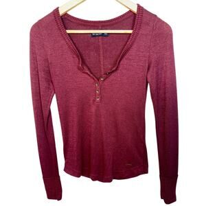 Abercrombie & Fitch Soft AF Cozy Red Knit Henley Long Sleeve Sweater Womens XS